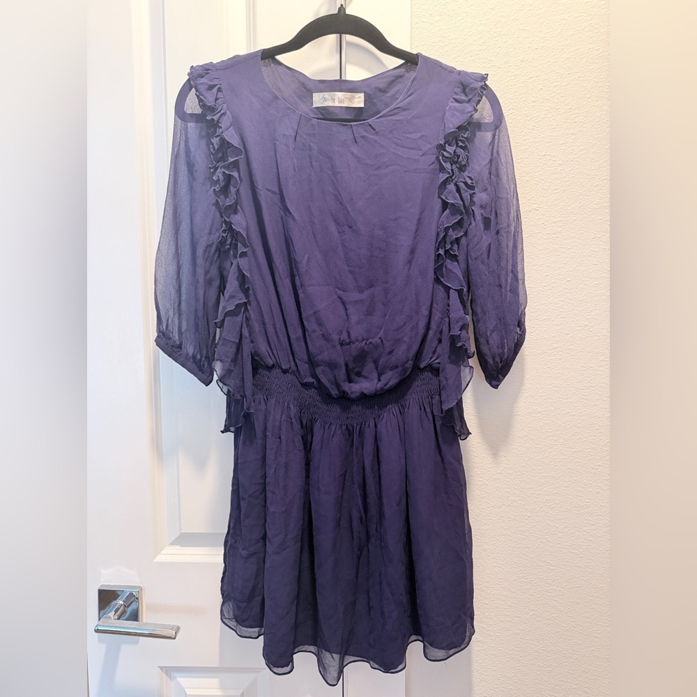 Elegant Purple Ruffle Dress 100% Silk